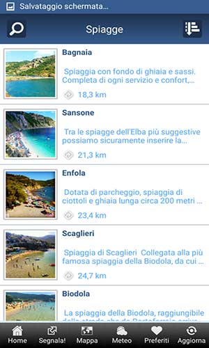 applicazione isola d'elba app menu spiagge