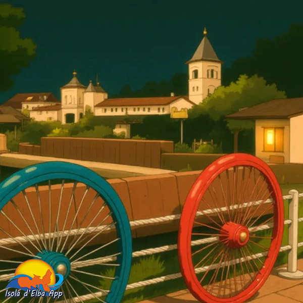 La vista dei tetti e del campanile di Capoliveri in stile ghibli capoliveri stile ghibli