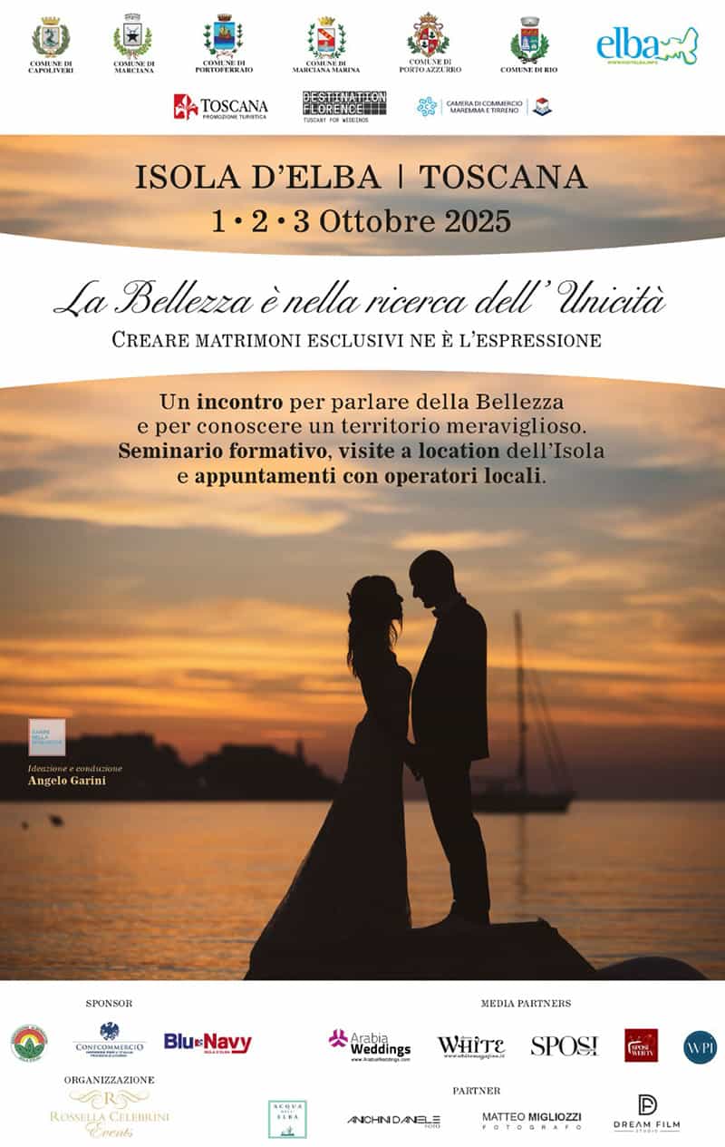 la bellezza è nella ricerca dell'unicità, convegno wedding all'Elba convegno wedding destination locandina