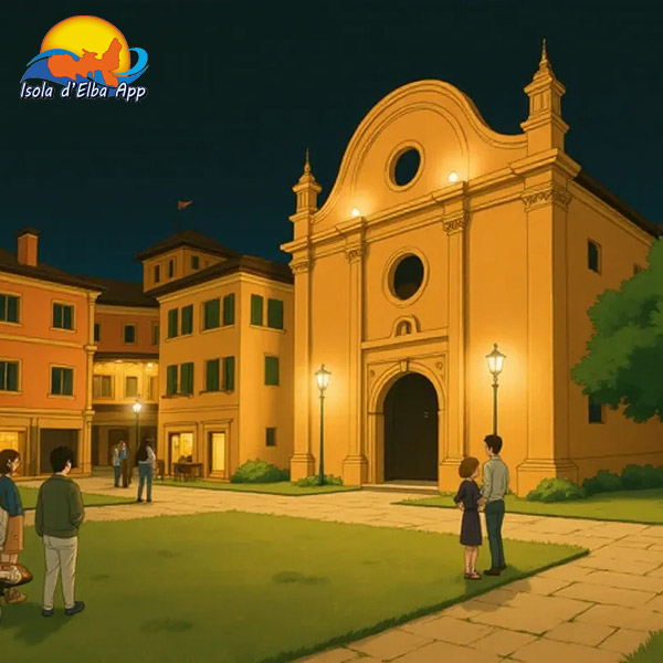 La piazza e la chiesa di Marciana Marina in stile Ghibli marciana marina stile ghibli