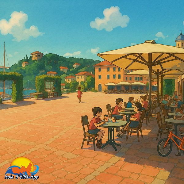 La piazza di Porto Azzurro in stile Ghibli porto azzurro in stile ghibli