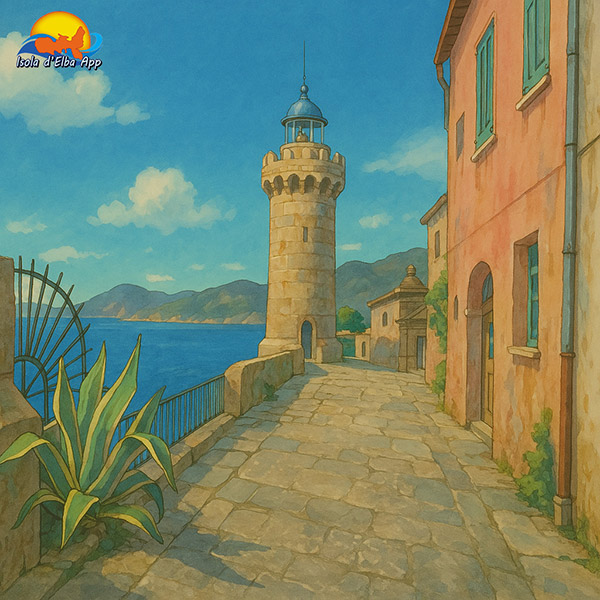Il faro del Forte Stella a Portoferraio in stile ghibli portoferraio stile ghibli